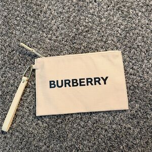 Burberry Beige Canvas Wristlet with Gold-Tone Zip Pull